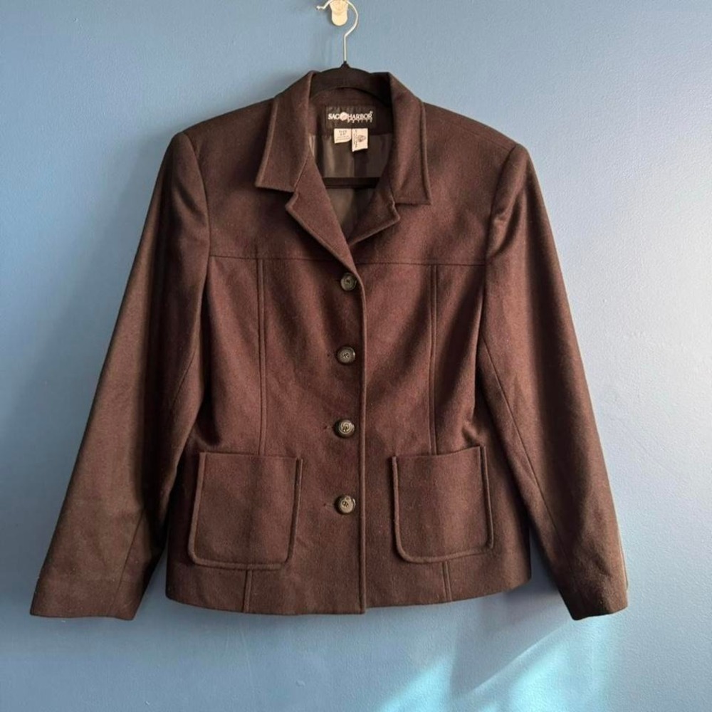 Vintage 90s Wool Coat Women's Size 8 Petite Black Sag Harbor Woolmark Preppy